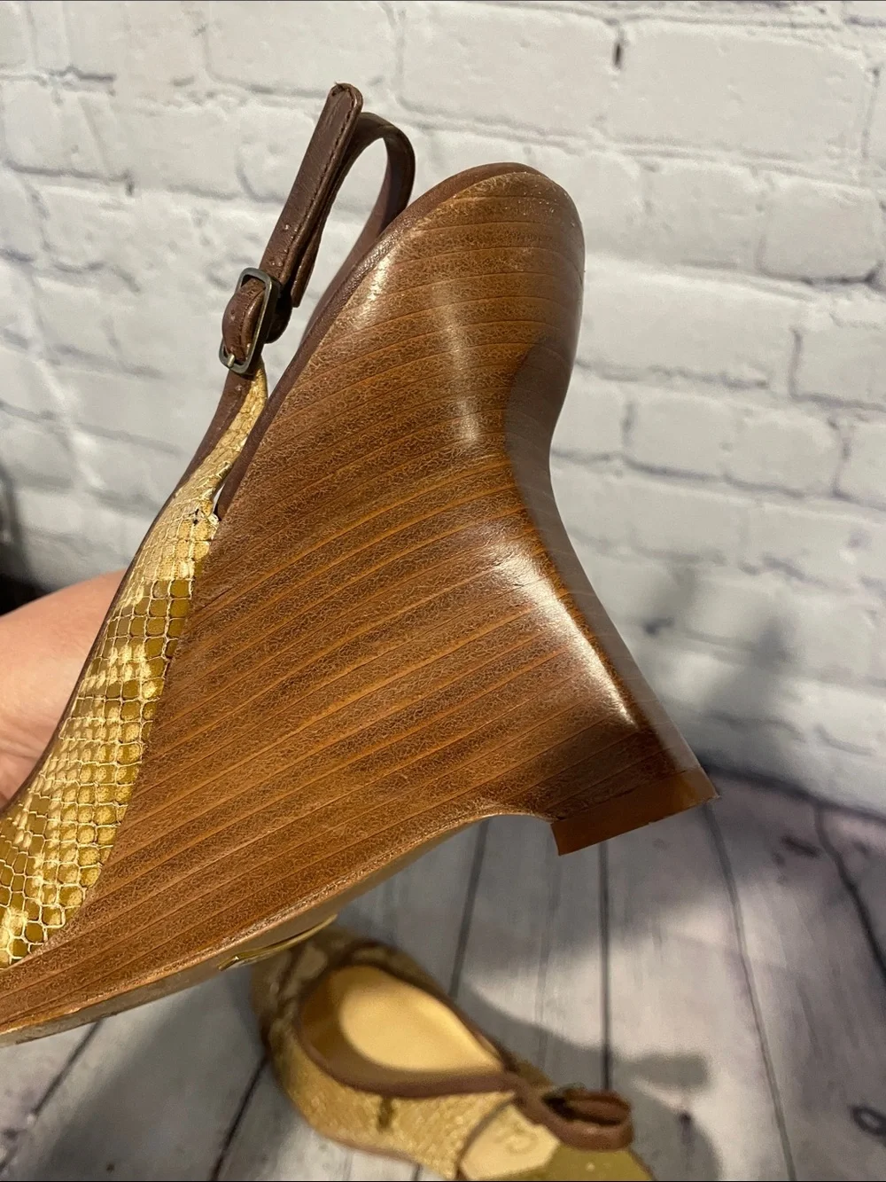 Cole Haan Brown Woven Peep-Toe Slingback Wedges • Sz 10